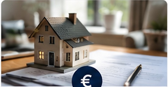 Hausmodell auf Unterlagen als Symbol für Immobilien-Teilverkauf